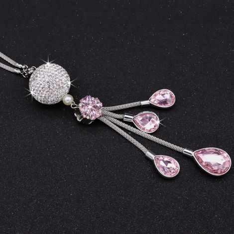 Pendentif Rétroviseur - Cristal - Pour Voiture - Rose - 1 Pièce (1/3)