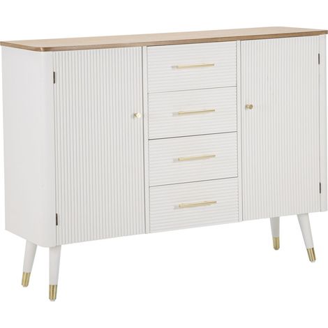 Mobile credenza Matera con ante e cassetti in legno bianco e top naturale