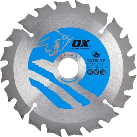 Ox 136mm Circular Saw Blade (Wood, Thin Kerf) 20B 20T OX-TCTW-TF-1362020