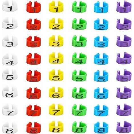 48 pcs bague Poule Anneaux de Jambe d'Identification, anneaux de jambe multicolores pour identification de poulet, Clip numéroté sur volaille, Bague pour Poule, Pour fowl, canard, oie (16mm)