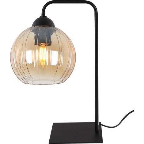 Lampada da comodino Costa nera, 1 pezzo, sfera color miele, attacco E27 (1/5)