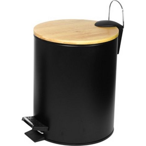 Cestino bagno 5lt con pedale in acciaio inox nero opaco e coperchio in legno KA5NL kamalu