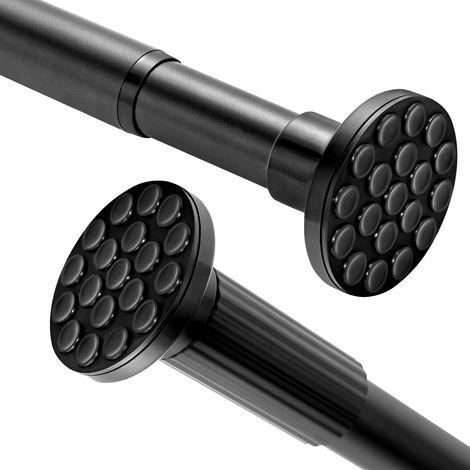 Shower Pole 160-220CM 32mm Extendable Curtain Poles Stainless Steel Tension Rods Anti-Slip Curtain Rod no Drilling Wardrobe Pole for Living Room Bedroom Bathroom Balcony (Black) (1/4)