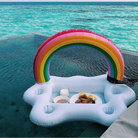 Seau gonflable pour fête d'été, porte-gobelets nuage arc-en-ciel, glacière flottante pour bière, plateau de table, bouée de plage (1/4)