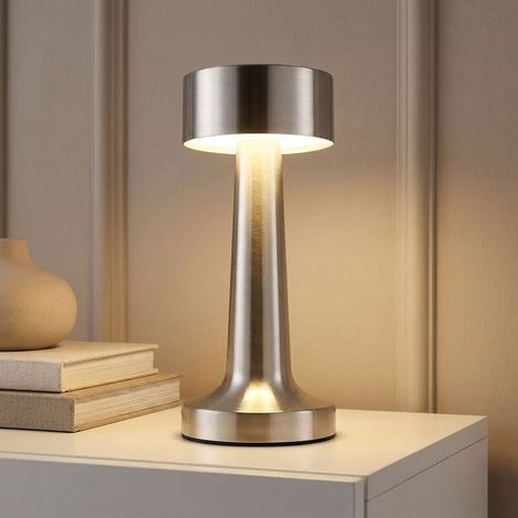 Lampada da tavolo Lampada da comodino argento Touch dimmer Lampada a batteria LED H 21 cm
