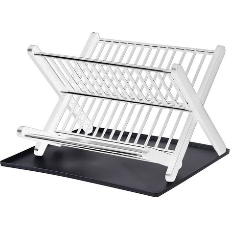 Étagère à Vaisselle 2 Niveaux Grande Capacité, Séchoir à Assiettes Pliable et Drainant pour Cuisine, Blanc (1/5)