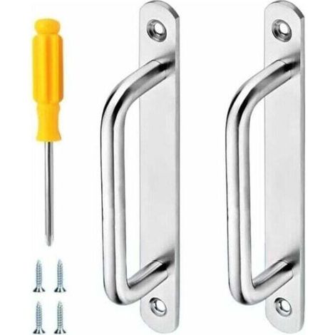 Lot de 2 poignées de porte coulissante robustes en acier inoxydable avec tournevis pour meubles de cuisine, placard, porte d'abri de jardin, 160 x 20 mm (argent),