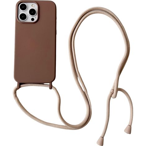 Étui bandoulière en silicone liquide effet peau pour iPhone 14 Pro - Café (1/5)
