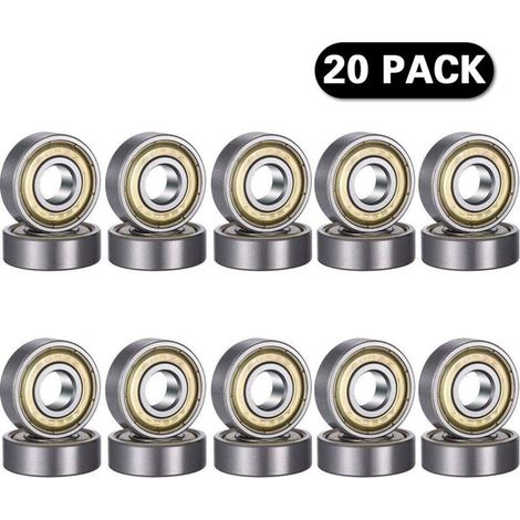 Lot de 20 roulements à billes 608 ZZ – Acier au carbone – Double blindage métal – Dimensions 8 x 22 x 7 mm – Vitesse limite 34 000 tr/min - 608ZZ (1/5)