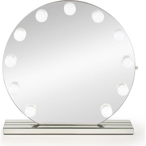 Miroir rond à poser avec ampoule led et socle Alya (1/5)