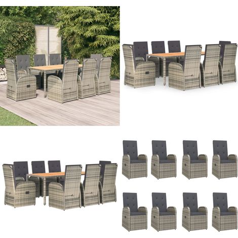 9-tlg. Garten-Essgruppe mit Kissen Grau Poly Rattan - Gartenessgruppe - Rattanmöbel (1/5)