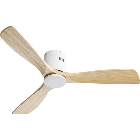 Ventilateur de plafond de 132 cm sans éclairage, 3 pales en bois massif, avec télécommande, 6 vitesses et minuterie., silencieux, haute efficacité