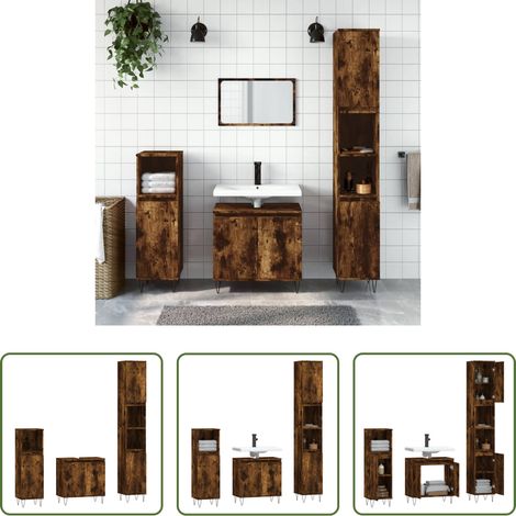 Armoire sur pied -  Ensemble d'armoires de salle de bain 3 pcs chêne fumé (1/5)