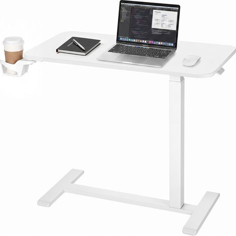 VEVOR Escritorio Elevable de Pie Móvil 800 x 400 mm Mesa Auxiliar Blanco, Estación de Trabajo para Hogar Oficina Sofá Cama, Altura Ajustable, Ruedas Escondidas, con Portavasos, Mesita para Laptop (1/5)