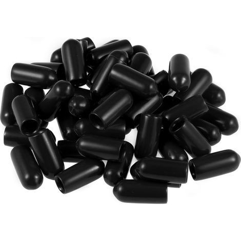 50 tapas redondas para extremos, 5 mm de diámetro interior, de goma negra, para patas y tornillos de muebles. (1/4)