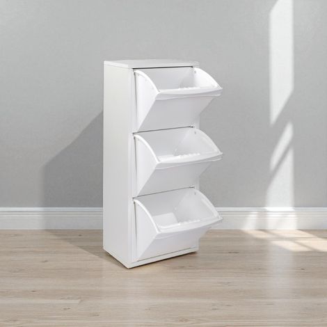 Mobile in legno per raccolta differenziata a 3 vani 40x101h cm BIANCO (1/5)