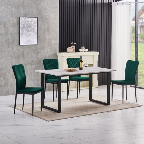 AINPECCA Grey Dining Table and Chairs 4 Set Dining Room Chair Kitchen Home Office(table+4 green velvet chairs)