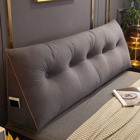 Coussin lombaire confortable pour le lit, coussin de lecture pour le dos, coussin triangulaire pour tête de lit, grand coussin de lecture 60 x 50 x 20 cm, gris foncé