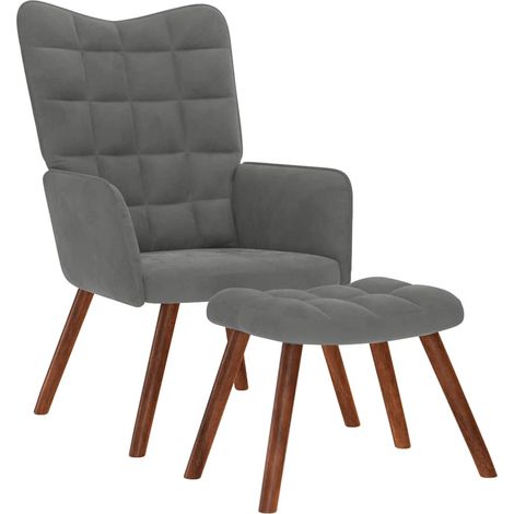 Sillón relajante con taburete de terciopelo gris oscuro (1/5)