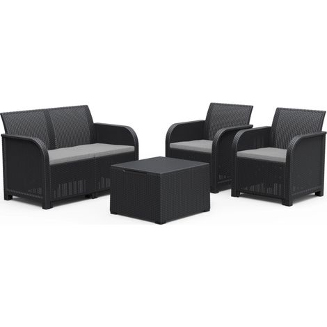 Salottino da Esterno Keter Rosalie Lounge 4PZ in Resina con Cuscini Grafite - K254087 (1/10)