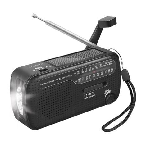 LogiLink Dynamo/Solar/Radio de manivela FM/Am y SW1/SW2, con Linterna LED SOS, también se Puede Utilizar como Banco de energía, súper Compacto