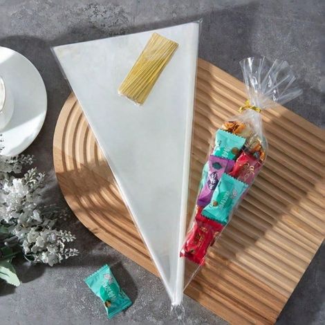 100 Pièces Sachets à Dessert en Forme de Cône à Cordon, Sachets de Stockage Transparents pour Popcorn, 38.1 X 25.4 X 38.1 cm (1/5)