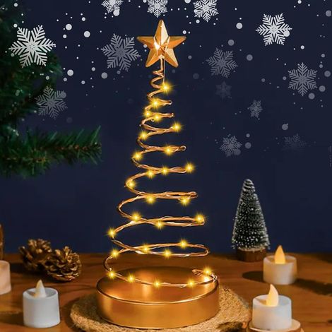Lichterkette Weihnachtsbaum, 30 LED Lichter Weihnachtsbaum mit Beleuchtung, Batteriebetrieben Weihnachtsbaum Lichter Spiral Baum Tischlampe Weihnachtsbaum Lichterkette für Weihnachtsdekoration (Gelb) (1/5)