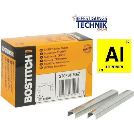 Bostitch STCR501906AL 6mm Klammern Aluminium für Tacker PC8000 T6 H30-8 PC2K P6C KL-65"-"EN14397