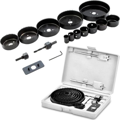 18 Pièces Scie Cloche 19-127 mm Scie Cloche Bois Coffret de Scie Trépan avec Clés Hexagonales et Foret pour Bois Placoplâtre Plastique (1/5)