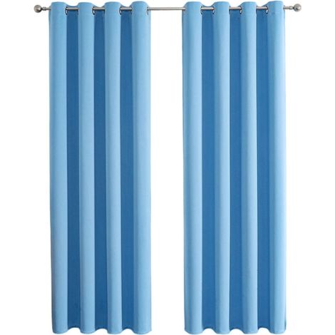 Ensemble de 2 Rideaux Occultants Thermiques à Oeillets Unis - Décoration Fenêtre Chambre 100x200cm - Bleu Ciel (1/4)