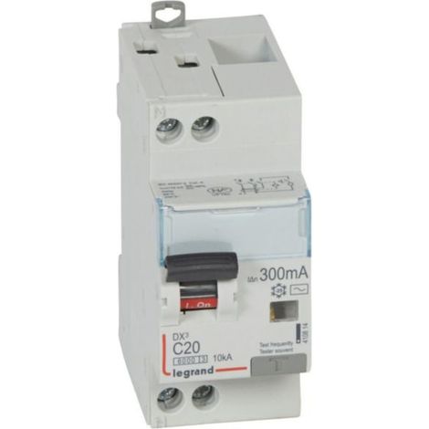 Disjoncteur différentiel monobloc DX³6000 10kA arrivée haute et départ bas à vis U+N 230V - 20A - typeAC 300mA - LEGRAND