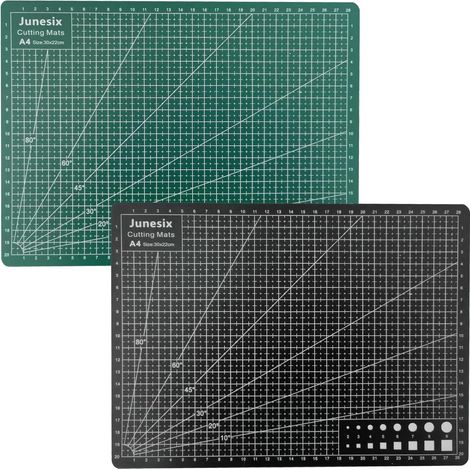 Lot de 2 tapis de découpe A4 auto-cicatrisants, double face, en PVC antidérapant, pour loisirs créatifs, patchwork, couture, 30 cm x 22 cm, noir/vert
