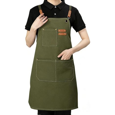 1 - Tablier de travail - Toile imperméable - Résistant à l&39huile et aux taches avec poches réglables pour cuisine et atelier unisexe noir taille unique (1/4)
