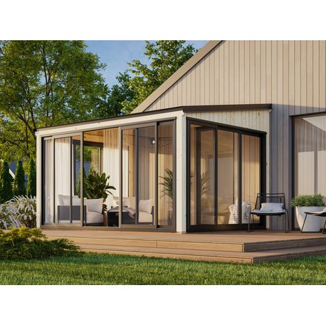 Abri de jardin en bois épicéa 11,6 m² – Portes coulissantes aluminium – Vitrage trempé – Structure robuste – Espace lumineux et contemporain – Palmako (1/5)