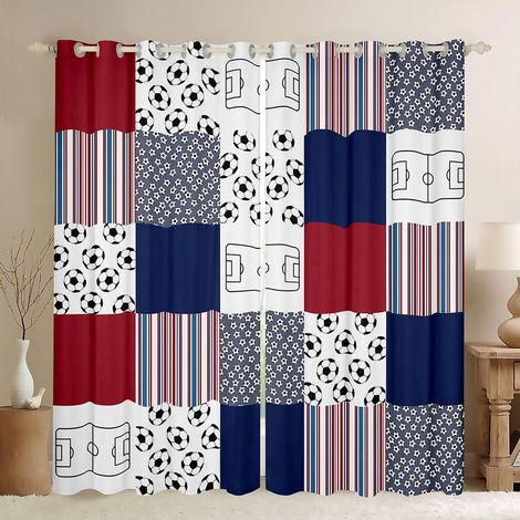 Rideau Occultant 140x260 cm Football Rideau Sports de Balle Rideaux Voilage Joueur de Football Terrain Voilage Fenetre Jeu Compétitif pour Chambre Salon - 140L X 260H cm (2 Panneaux) (1/5)
