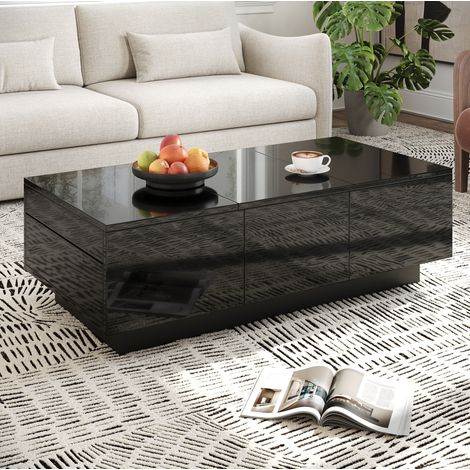 Tavolino moderno 100x50x31 cm in pannelli di legno nero con contenitore FloraGrace (1/5)