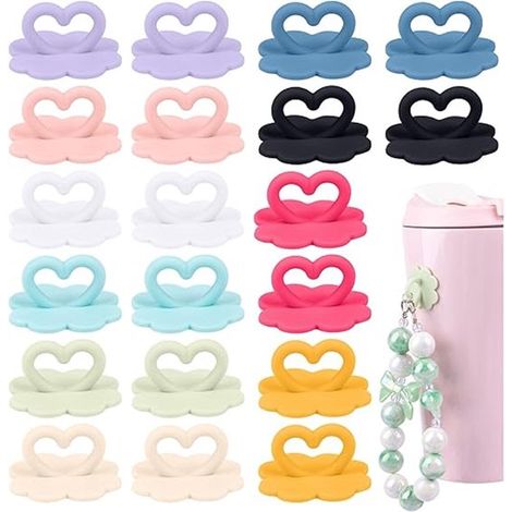 Crochets de suspension - 20 Pièces - Support autocollant avec crochet - Silicone - En forme de cœur - Coloré - Bricolage - Pour décorer les tasses, les bouteilles thermos et les coques de téléphone - (1/5)
