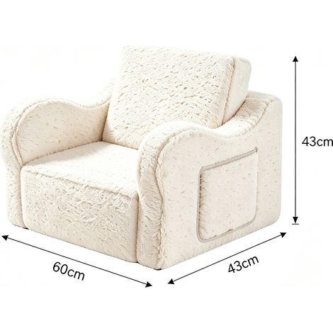 Canapé enfant 2 en 1 convertible en mousse avec revêtement sherpa doux, fauteuil de jeu confortable pour enfants, beige (1/5)