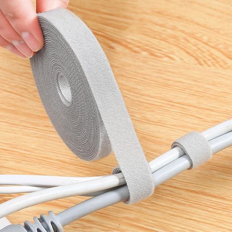 Fascette stringicavo grigie in velcro, 1,2 cm x 1 metro, riutilizzabili, multifunzionali e regolabili. (1/5)