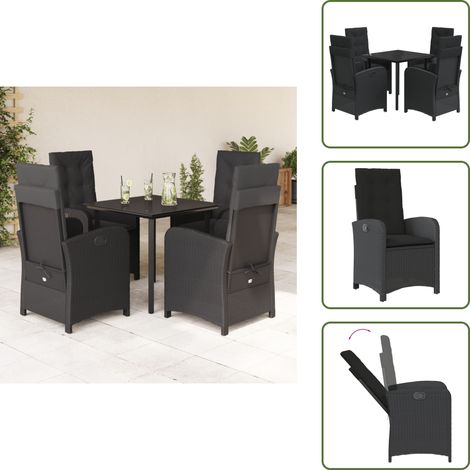 Rattanstuhl - vidaXL 5-tlg. Garten-Essgruppe mit Kissen Schwarz Poly Rattan - Sitzkissen