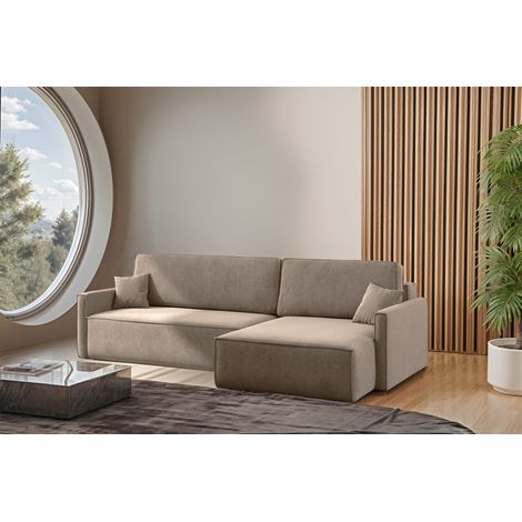 Ecksofa Schlafsofa Sofa LOUIS Stoff Salvador Blassbraun Ottomane Rechts (1/4)