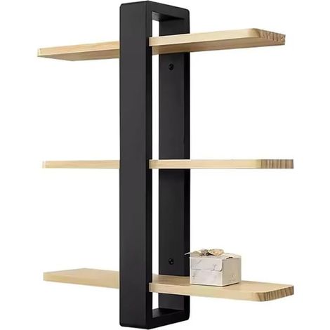 Decoration Murale Salon,Etagere Murale Bois, Massif Pratique pour Et Chambre, Étagère Amovible, 50x58 Cm, Adaptée pour Le Salon, La Salle De Bain, Le Bureau, La Chambre, Etc, Couleur Noire (1/5)