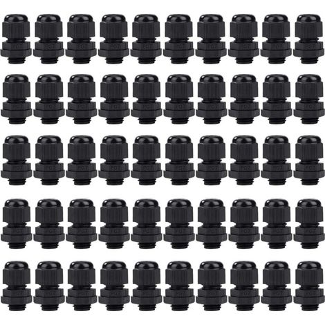 Wasserdichte Nylon-Kabelverschraubungen PG7 für Kabel mit 3,5–6,5 mm Durchmesser – schwarz, 50er-Packung