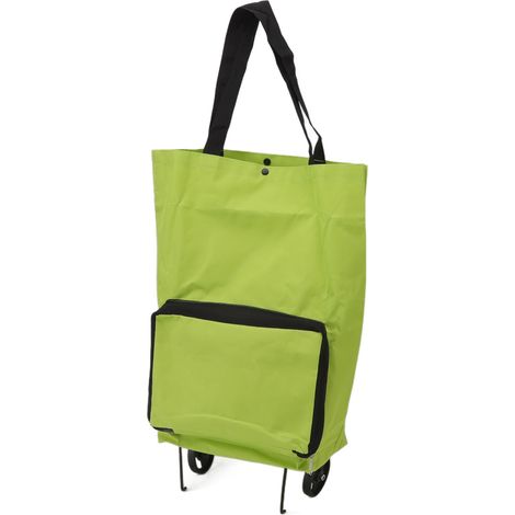 Chariot de courses pliable à roulettes, sac de rangement multifonctionnel en tissu, sac de courses portable vert (1/5)