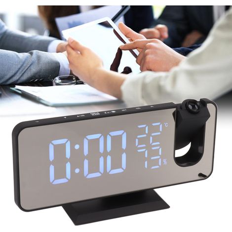 Radio, réveil à projection, affichage LED de la température et de l'humidité, horloge électronique, réveil numérique avec texte bleu gras (1/5)