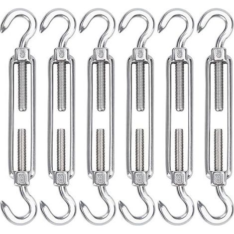 Tendeurs de câble en acier inoxydable M5, lot de 6 crochets et crochets tendeurs de fil, crochets et crochets de tension robustes réglables pour corde à linge, treillis métallique pour i (1/5)