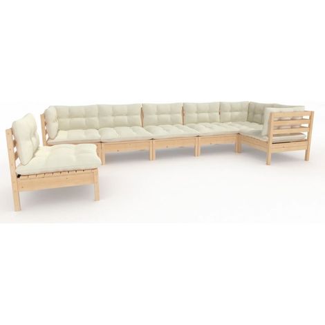 Maison Exclusive - Set Salotto da Giardino 7pz con Cuscini Crema in Legno di Pino (1/5)