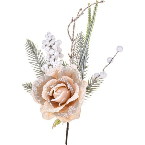 Rosa con bacche in materiale sintetico decorazione floreale colore Rosa da 34 cm (1/2)