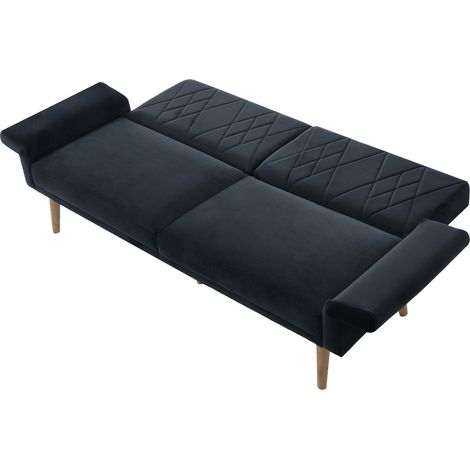 Sofá cama de 2 plazas en terciopelo negro con respaldo reclinable y reposabrazos ajustables (1/5)