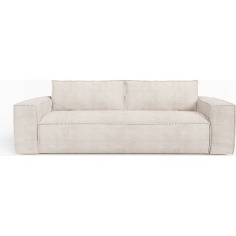Canapé convertible express matelas Dunlopillo 140cm 3 places en velours côtelé crème (1/5)